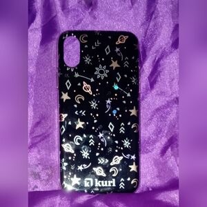 New Kurl iPhone X & Xs Black Case With Metallic Foil Space & Star Designs 